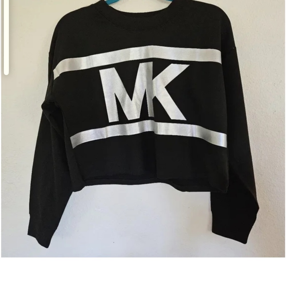Michael Kors Silver Logo Cropped Black Sweatshirt, Size M - Picture 5 of 9